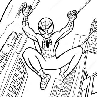 Page De Coloriage De Spidey Se Balancant A Travers La Ville 101137-39569