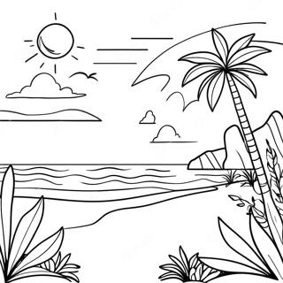 Page De Coloriage De Scene De Coucher De Soleil A La Plage 101188-39606