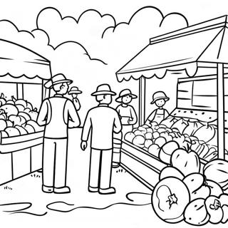 Page De Coloriage De La Scene Animee Du Marche Fermier 102090-40423