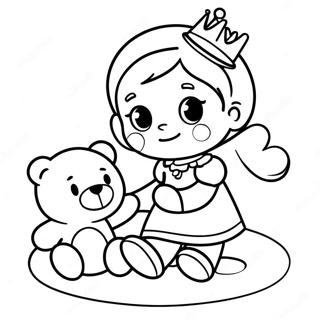 Page De Coloriage De La Petite Princesse Joueuse Avec Un Ours En Peluche 102916 41068