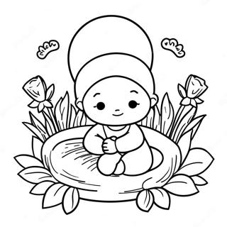 Page De Coloriage Bebe Moise Entoure De Fleurs Pages À Colorier