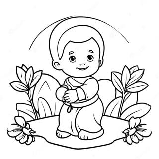 Page De Coloriage Bebe Moise Entoure De Fleurs Pages À Colorier