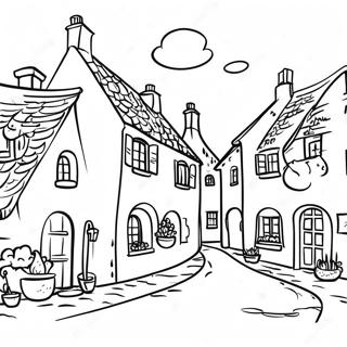 Page De Coloriage Dun Charmant Village Francais 104663 42423