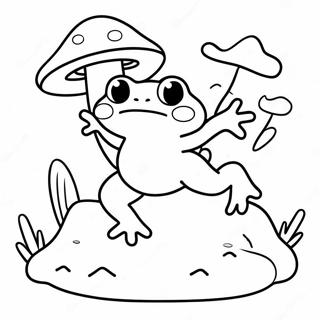 Page De Coloriage Mignonne Grenouille Sautant Par Dessus Des Champignons 106002-43476