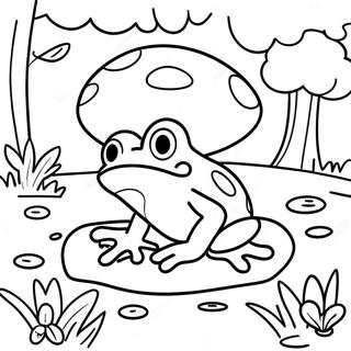 Page De Coloriage Grenouille Et Foret De Champignons Colores 106003-43480