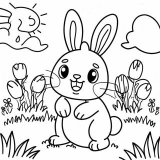 Page De Coloriage Dun Lapin Ensoleille Heureux Dans Un Champ 108747-45616