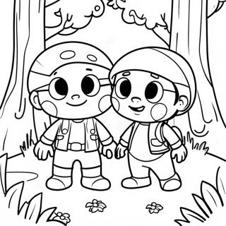 Page De Coloriage De Mikey Et Jj Dans Une Foret Magique 109726-46446