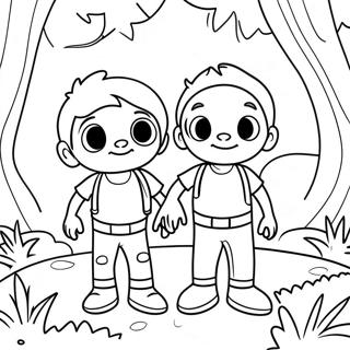 Page De Coloriage De Mikey Et Jj Dans Une Foret Magique 109726-46448