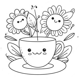 Page De Coloriage De Tasse De The Mignonne Avec Des Fleurs 111449-47801