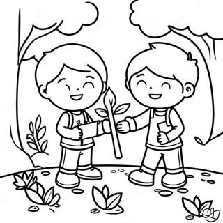 Page De Coloriage Denfants Joyeux Plantant Des Arbres 115435-51032