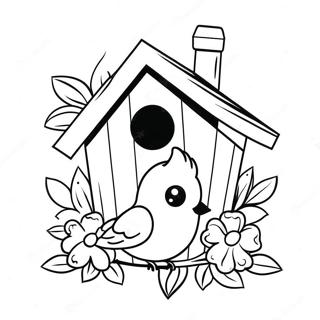 Page De Coloriage De Maison Doiseau Coloree Avec Des Fleurs 117082-52465