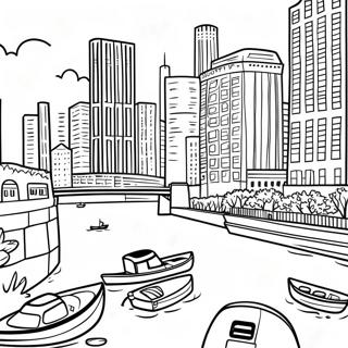 Page De Coloriage De La Riviere Chicago Avec Des Bateaux 117161 52525
