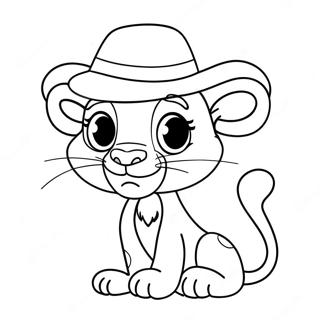 Mignonne Panthere Rose Avec Un Chapeau Page De Coloriage 118269-53373