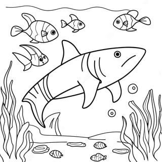 Page De Coloriage De Requin Tigre Majestueux Dans Une Scene Sous Marine 121168-55945