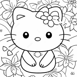 Page A Colorier Hello Kitty Avec Des Fleurs 121452 56139