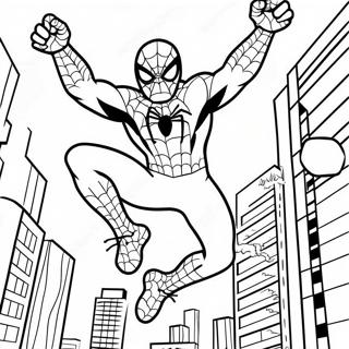 Page A Colorier Spiderman Se Balancant A Travers La Ville 121453 56141