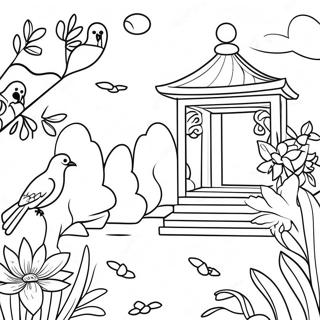 Page A Colorier De Jardin Chinoiserie Avec Oiseaux 123020-57423