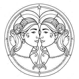 Page De Coloriage Du Signe Du Zodiaque Des Gemeaux 124587-58724