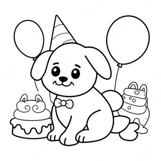 Page De Coloriage De Celebration Danniversaire De Chiot Mignon Pages À Colorier