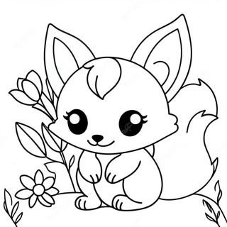 Page De Coloriage De Kitsune Mignonne Avec Des Fleurs 129251-62474