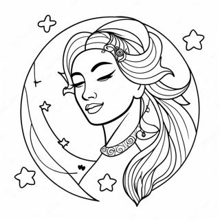 Page De Coloriage De La Deesse De La Lune Elegante Avec Des Etoiles 129685-62816