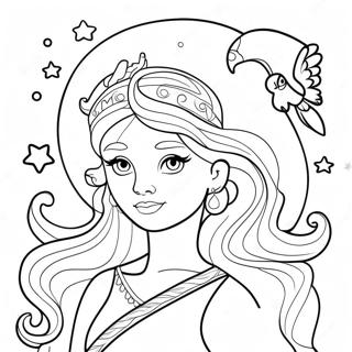 Dessin A Colorier De La Deesse De La Lune Fantaisiste Avec Des Animaux 129688 62825