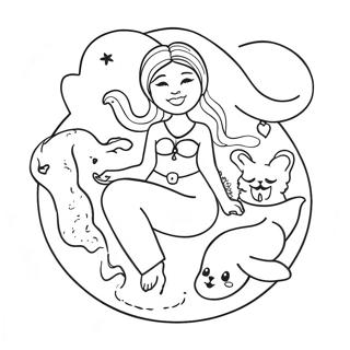 Dessin A Colorier De La Deesse De La Lune Fantaisiste Avec Des Animaux 129688 62826