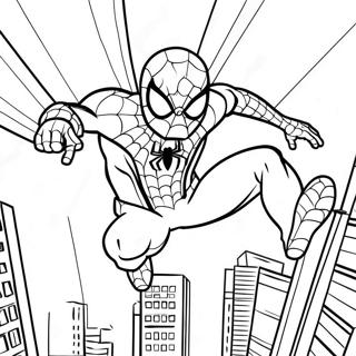 Dessin A Colorier De Spider Man Se Balancant A Travers La Ville 129763-62873