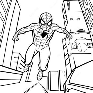 Dessin A Colorier De Spider Man Se Balancant A Travers La Ville 129763-62874