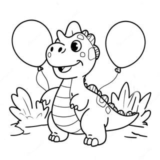 Page De Coloriage De Dinosaure Heureux Avec Des Ballons 130328-63319