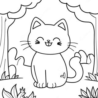 Page De Coloriage De Nature Cat Dans Une Foret Coloree 130688-63593