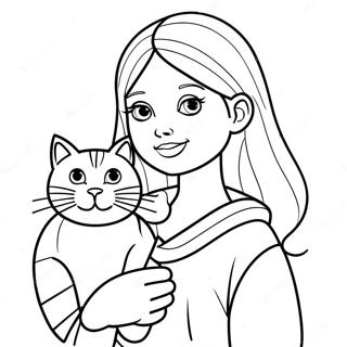 Fille Avec Un Chat Pages À Colorier