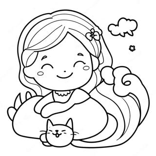 Page De Coloriage De Fille Avec Un Chat Endormi 131181 63979