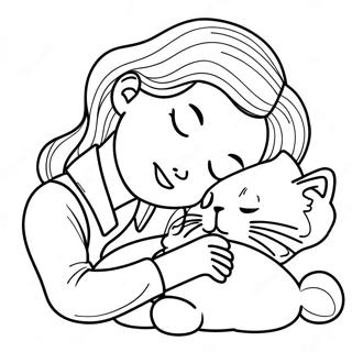Page De Coloriage De Fille Avec Un Chat Endormi 131181 63980