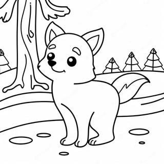 Page De Coloriage De Renard Arctique Mignon Dans Un Paysage Enneige 131822-64470