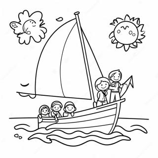 Page De Coloriage De Voilier Avec Des Enfants Heureux 135829-67591
