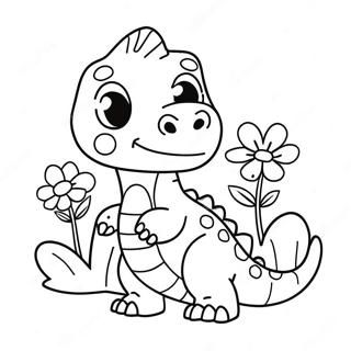 Page De Coloriage Dun Dinosaure Adorable Avec Des Fleurs De Saint Valentin 136363-68018