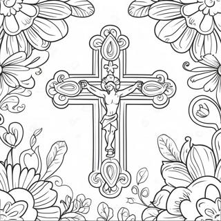 Page A Colorier De Croix Coloree Avec Des Fleurs 20915-4563