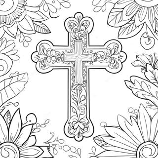 Page A Colorier De Croix Coloree Avec Des Fleurs 20915-4564