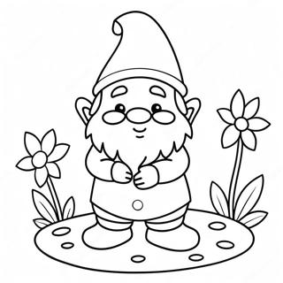 Gnome Heureux Avec Des Fleurs Page A Colorier 24441-5321