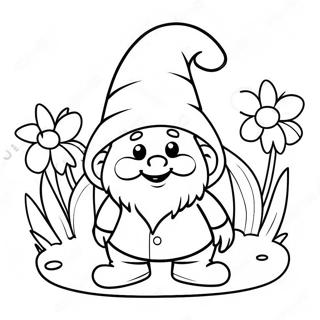 Gnome Heureux Avec Des Fleurs Page A Colorier 24441-5322