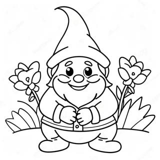 Gnome Heureux Avec Des Fleurs Page A Colorier 24441-5323