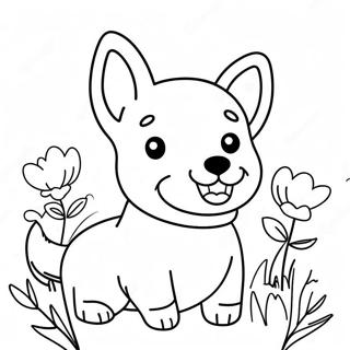 Corgi Heureux Avec Des Fleurs Page A Colorier 30125-6557