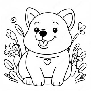 Corgi Heureux Avec Des Fleurs Page A Colorier 30125-6558