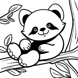 Panda Rouge Endormi Faisant La Sieste Sur Une Branche Page A Colorier 30728-6707