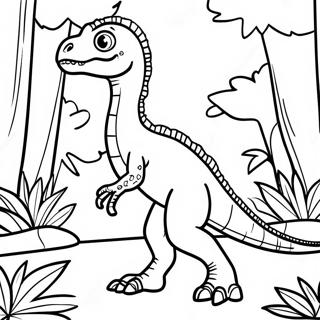 Page A Colorier Dun Velociraptor Dans Un Cadre De Jungle 32635-7125