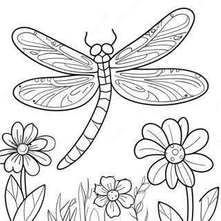 Page A Colorier De Libellule Coloree Dans Un Jardin De Fleurs 39731-8673