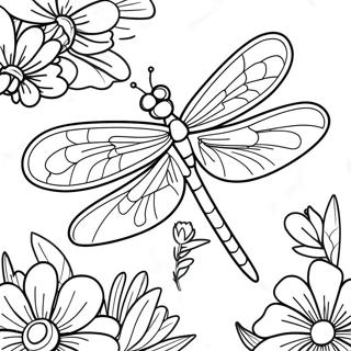 Page A Colorier De Libellule Coloree Dans Un Jardin De Fleurs 39731-8674