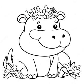 Hippopotame Avec Une Couronne De Fleurs Page A Colorier 40448-8845
