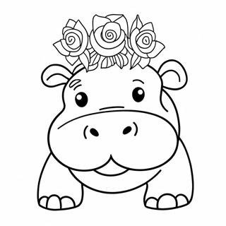 Hippopotame Avec Une Couronne De Fleurs Page A Colorier 40448-8847